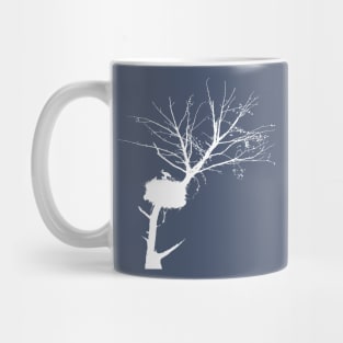 White Silhouette Of Stork Nest In Tree With Fledglings Mug